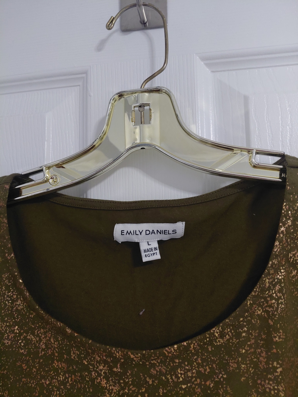 Emily Daniels Olive Green Short Sleeve Tee with Metallic Speckle